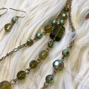 Vintage Triple Strand Aurora Borealis Glass Faceted Beads with Matching Earrings